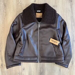Bearpaw‎ Women's Faux Leather Sherpa Lined Aviator Jacket Brown Size Medium NWT